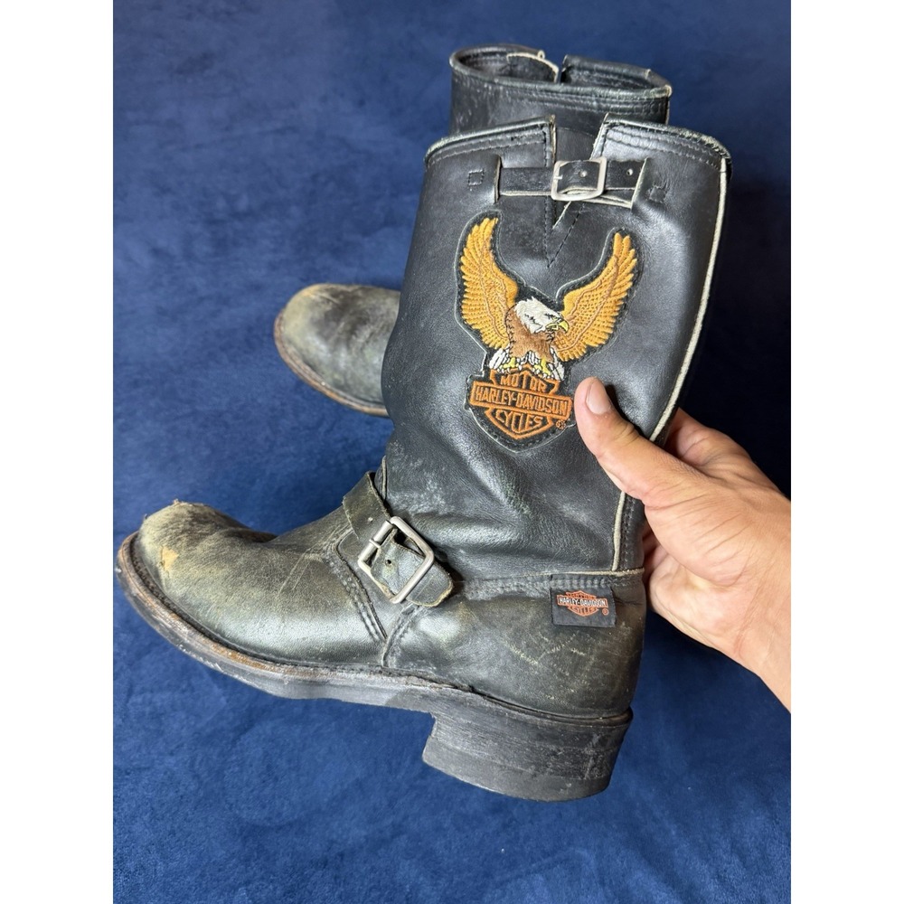Vintage 90s Harley Davidson Leather Motorcycle Engineer Boots Mens 8M Black
